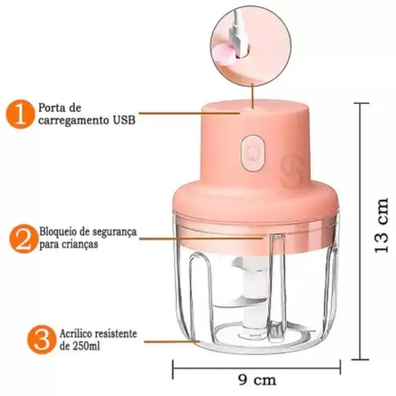 Mini Processador Elétrico - Carregamento via USB - 250ml